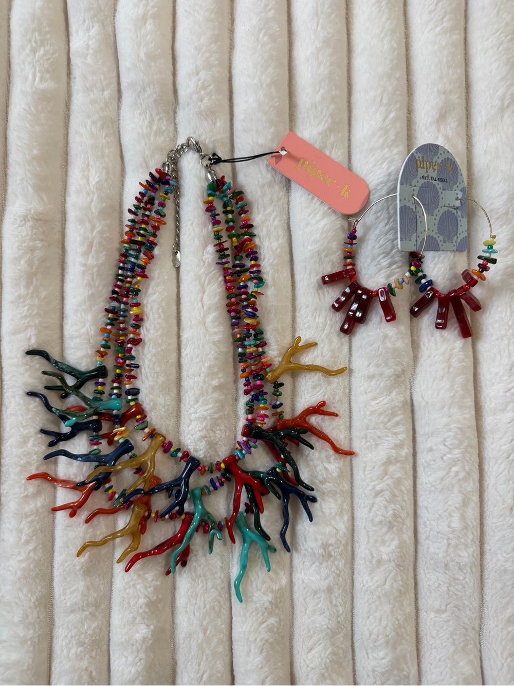 Piper Red Coral-Branch Hoop Necklace & Earring Set